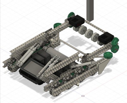 CAD of the final Worlds robot with intake and hang mechanism